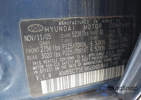 2006 Hyundai Santa Fe Gls/Limited from USA, damaged, VIN KM8SC73E96U095848